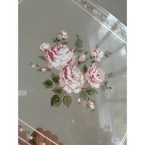 Vintage Stotter Pink floral Serving Tray Drink/Food clear plastic display15x13”